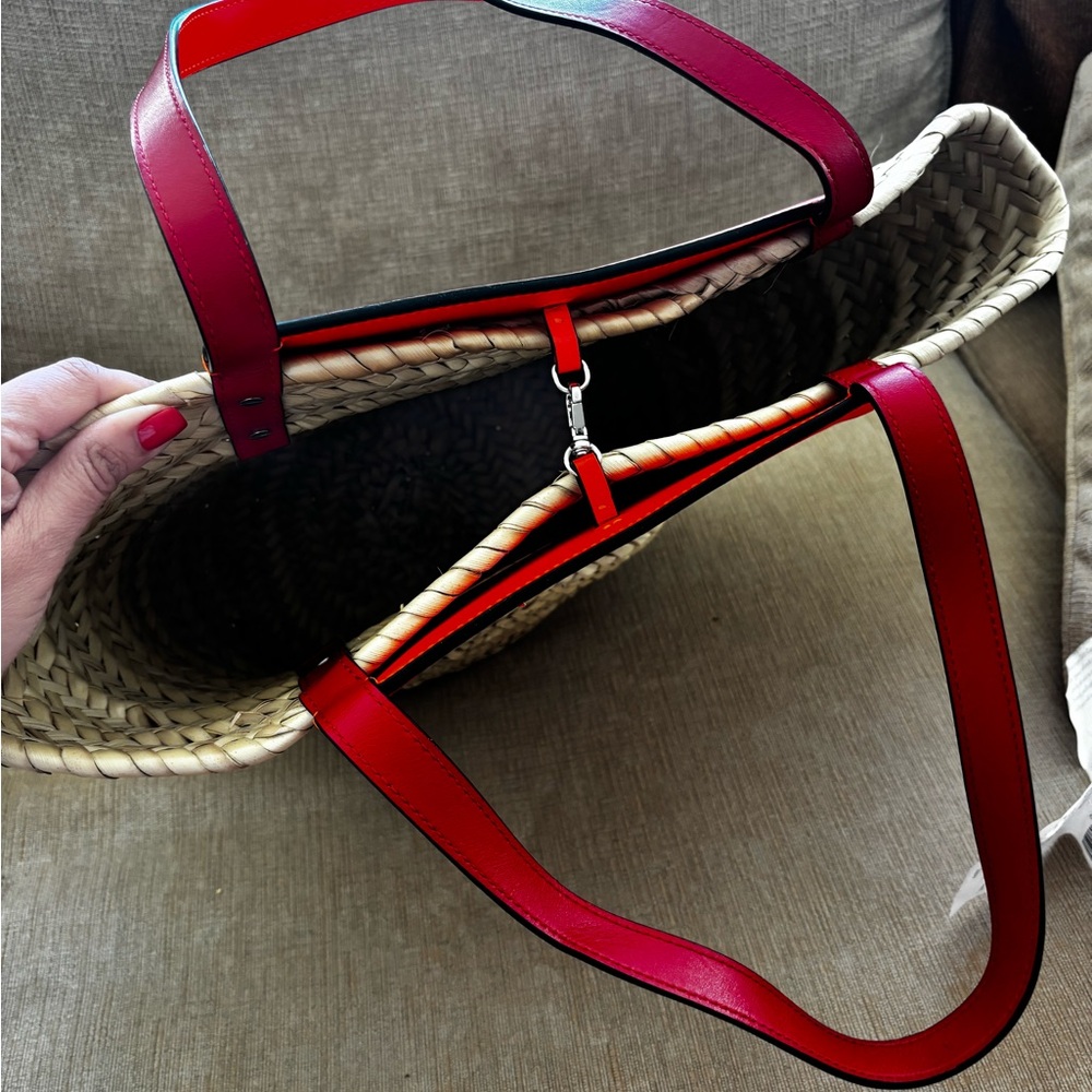 Christian Louboutin Straw Tote Bag with Orange Leather Trim - Picture 3 of 6